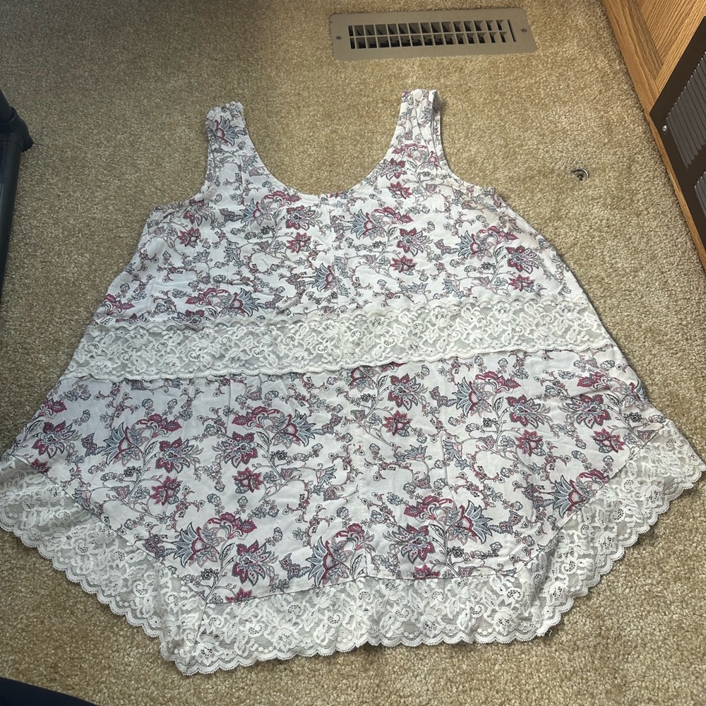Floral Lace Trim Women's Top